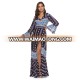 Factory Manufacturer Fall Tie Waist Long Trumpet Sleeve Maxi Muslim Robe African Print Dress