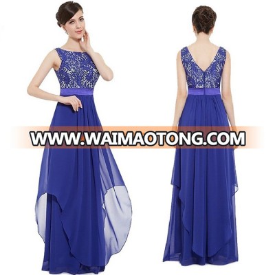 JS 23 Top Quality Lace Chiffon Royal Blue Maxi Long Evening Party Cocktail Dress Plus Size 014