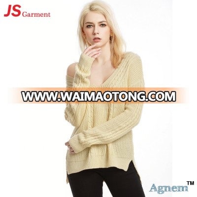 40ZJ015 New Style Custom Sexy V-Neck Pullover Knitted Blouse Women Sweater