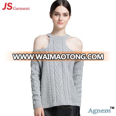 40ZJ008 2018 Spring European Style Lady Dew Shoulder Knitted Women Sweater