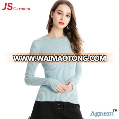 40ZJ004 OEM/ODM Crew Neck Slim Knit Pullover Women Tops Ladies Blouse