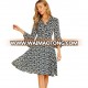 Ladies Fashion V-neck Flare-sleeve Knee-length A-Line Chiffon Dress